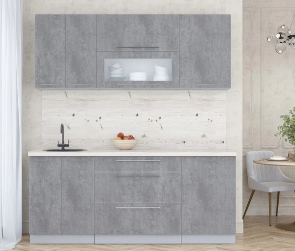 Изображение товара Кухонный гарнитур Интерлиния Мила Пластик 1.9 В (оксид темный/оксид темный/бискайская сосна)