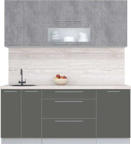 Изображение товара Кухонный гарнитур Интерлиния Мила Пластик 1.9 В (оксид темный/шторм/травертин серый)