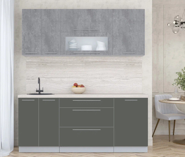 Изображение товара Кухонный гарнитур Интерлиния Мила Пластик 1.9 В (оксид темный/шторм/травертин серый)