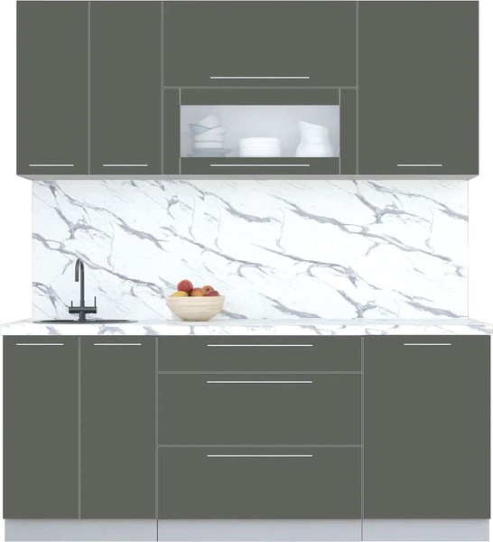 Изображение товара Кухонный гарнитур Интерлиния Мила Пластик 1.9 В (шторм/шторм/белый гранит)