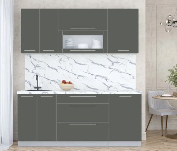 Изображение товара Кухонный гарнитур Интерлиния Мила Пластик 1.9 В (шторм/шторм/белый гранит)