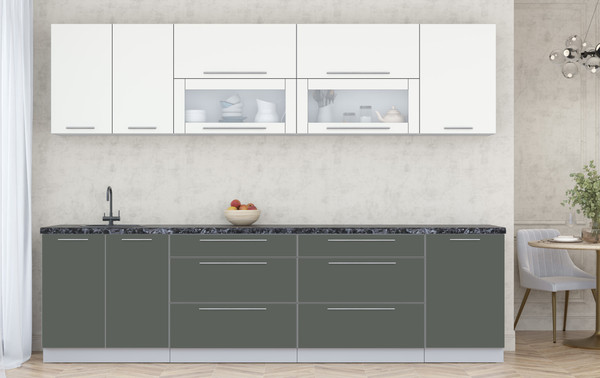 Изображение товара Кухонный гарнитур Интерлиния Мила Пластик 2.9 В (зефирный/шторм/кастилло темный)