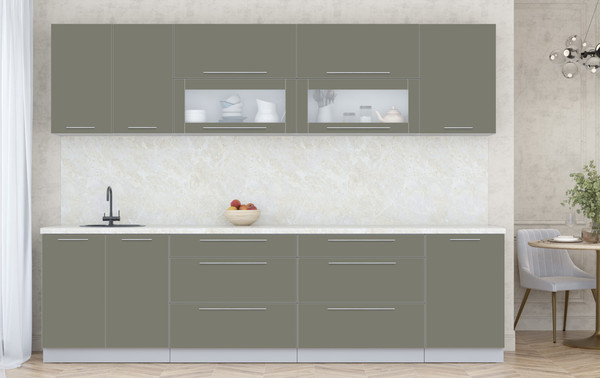 Изображение товара Кухонный гарнитур Интерлиния Мила Пластик 2.9 В (кварцевый/кварцевый/опал светлый)