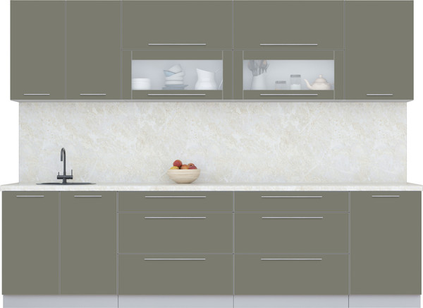 Изображение товара Кухонный гарнитур Интерлиния Мила Пластик 2.9 В (кварцевый/кварцевый/опал светлый)