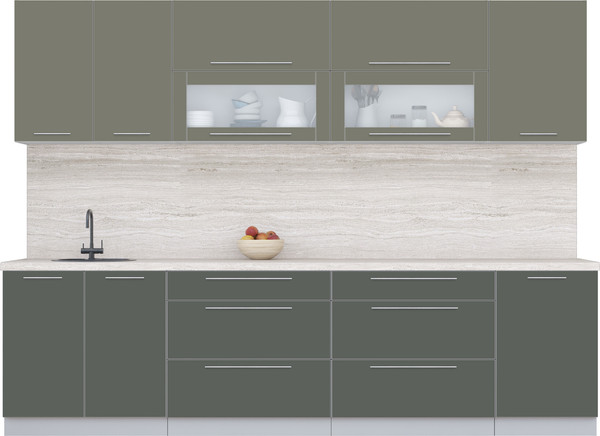 Изображение товара Кухонный гарнитур Интерлиния Мила Пластик 2.9 В (кварцевый/шторм/травертин серый)