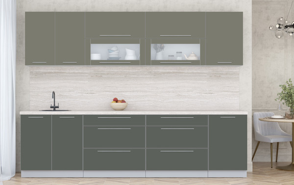 Изображение товара Кухонный гарнитур Интерлиния Мила Пластик 2.9 В (кварцевый/шторм/травертин серый)