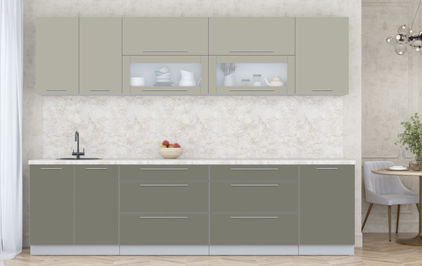 Изображение товара Кухонный гарнитур Интерлиния Мила Пластик 2.9 В (латте/кварцевый/опал светлый)