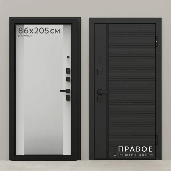 Изображение товара Входная дверь Guard Line зеркало 86x205 правая (графит/шагрень белая)