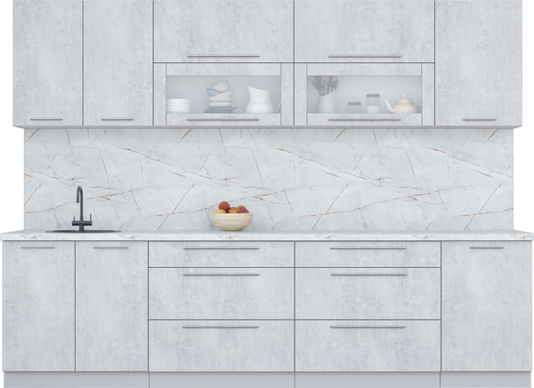 Изображение товара Кухонный гарнитур Интерлиния Мила Пластик 2.9 В (оксид светлый/оксид светлый/серый каспий)