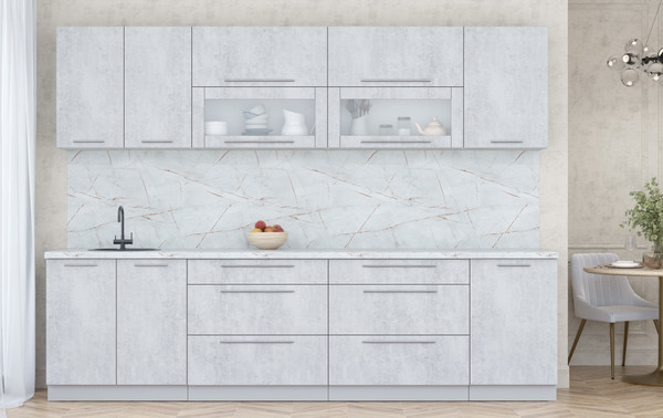 Изображение товара Кухонный гарнитур Интерлиния Мила Пластик 2.9 В (оксид светлый/оксид светлый/серый каспий)