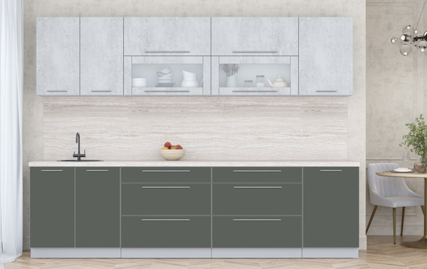 Изображение товара Кухонный гарнитур Интерлиния Мила Пластик 2.9 В (оксид светлый/шторм/травертин серый)