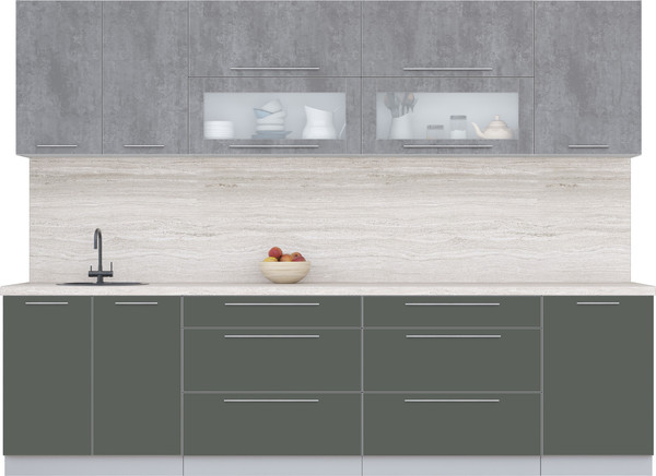 Изображение товара Кухонный гарнитур Интерлиния Мила Пластик 2.9 В (оксид темный/шторм/травертин серый)