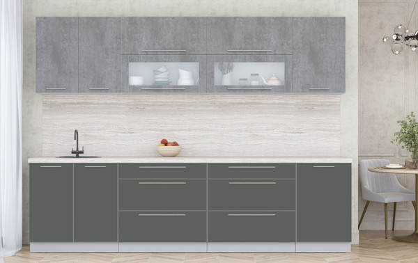 Изображение товара Кухонный гарнитур Интерлиния Мила Пластик 2.9 В (оксид темный/шторм/травертин серый)