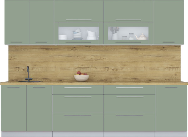 Изображение товара Кухонный гарнитур Интерлиния Мила Пластик 2.9 В (полынь/полынь/дуб бунратти)