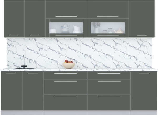 Изображение товара Кухонный гарнитур Интерлиния Мила Пластик 2.9 В (шторм/шторм/белый гранит)