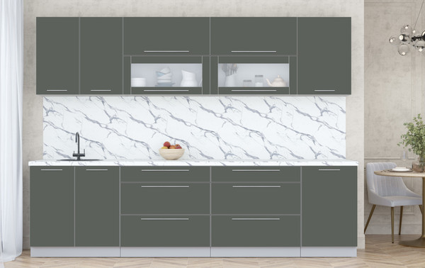 Изображение товара Кухонный гарнитур Интерлиния Мила Пластик 2.9 В (шторм/шторм/белый гранит)