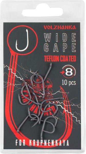 Изображение товара Набор крючков рыболовных Волжанка Wide Gape Teflon /  HCVWGT-08 (10шт)