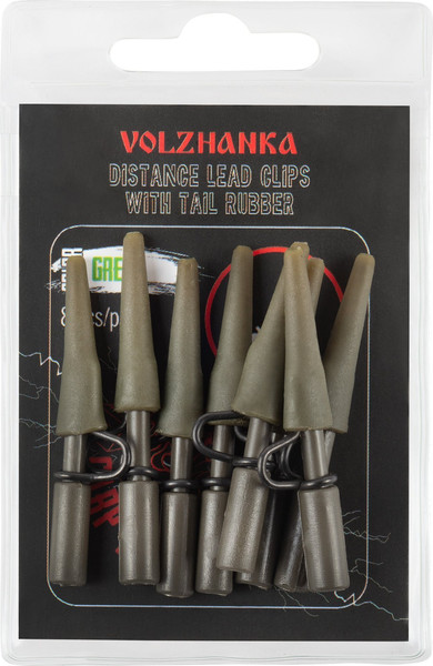 Изображение товара Набор клипс для грузила Волжанка Distance Lead Clips with Tail Rubber / CVDLCTL-GR (8шт, зеленый)