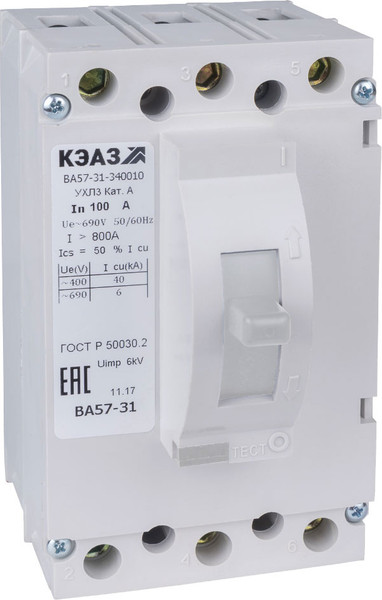 Изображение товара Выключатель автоматический КЭАЗ ВА57-31-330010-100А-400-690AC-УХЛ3 / 108404