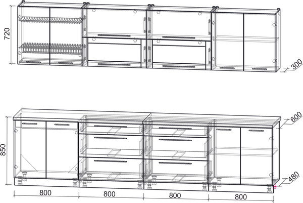 Изображение товара Кухонный гарнитур Интерлиния Мила Пластик 3.2 В (зефирный/оксид темный/серый каспий)