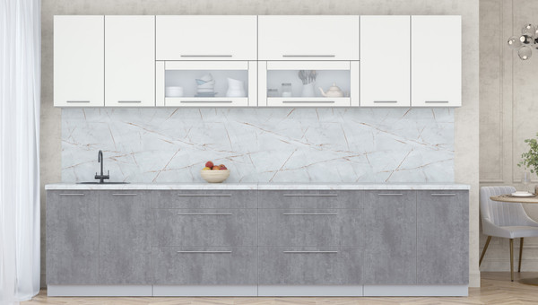 Изображение товара Кухонный гарнитур Интерлиния Мила Пластик 3.2 В (зефирный/оксид темный/серый каспий)