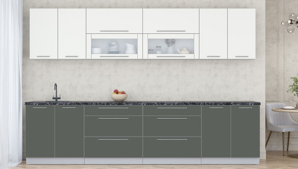 Изображение товара Кухонный гарнитур Интерлиния Мила Пластик 3.2 В (зефирный/шторм/кастилло темный)