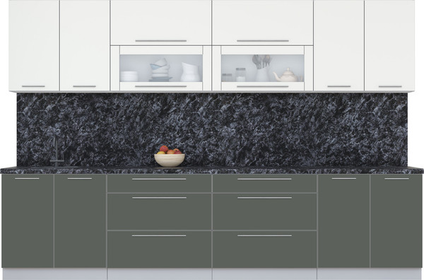 Изображение товара Кухонный гарнитур Интерлиния Мила Пластик 3.2 В (зефирный/шторм/кастилло темный)