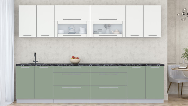 Изображение товара Кухонный гарнитур Интерлиния Мила Пластик 3.2 В (зефирный/полынь/кастилло темный)