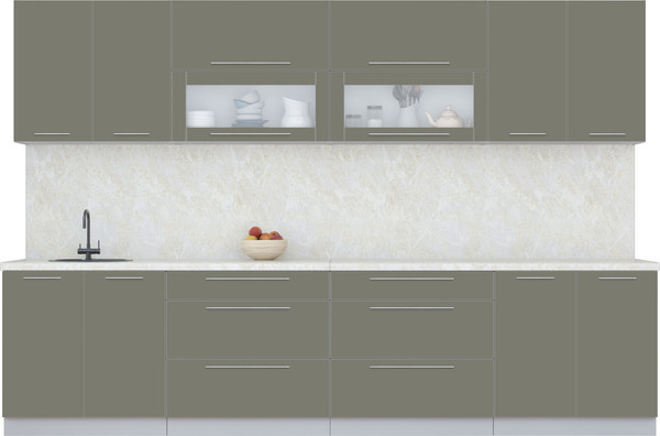 Изображение товара Кухонный гарнитур Интерлиния Мила Пластик 3.2 В (кварцевый/кварцевый/опал светлый)