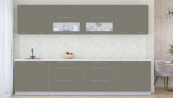 Изображение товара Кухонный гарнитур Интерлиния Мила Пластик 3.2 В (кварцевый/кварцевый/опал светлый)