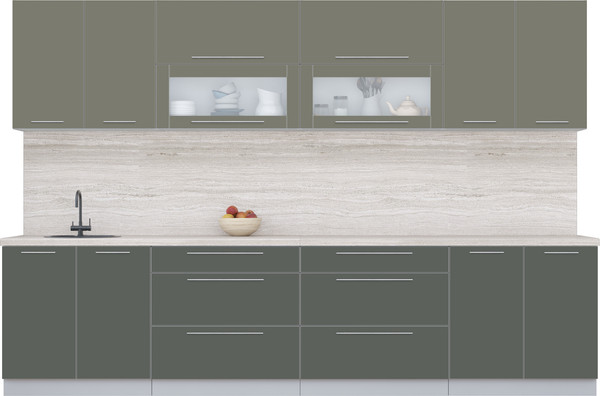 Изображение товара Кухонный гарнитур Интерлиния Мила Пластик 3.2 В (кварцевый/шторм/травертин серый)