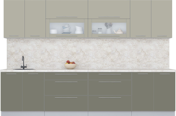 Изображение товара Кухонный гарнитур Интерлиния Мила Пластик 3.2 В (латте/кварцевый/опал светлый)