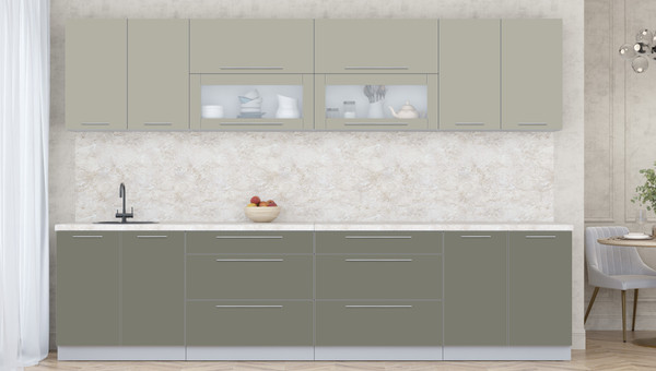 Изображение товара Кухонный гарнитур Интерлиния Мила Пластик 3.2 В (латте/кварцевый/опал светлый)