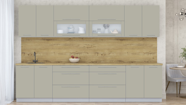 Изображение товара Кухонный гарнитур Интерлиния Мила Пластик 3.2 В (латте/латте/дуб бунратти)