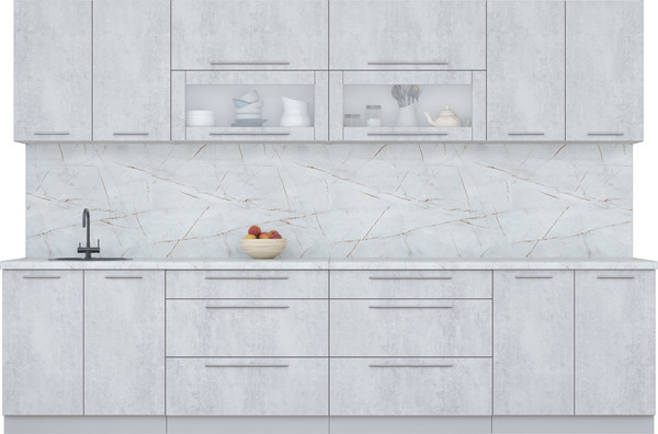 Изображение товара Кухонный гарнитур Интерлиния Мила Пластик 3.2 В (оксид светлый/оксид светлый/серый каспий)