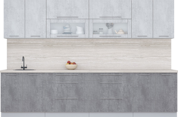 Изображение товара Кухонный гарнитур Интерлиния Мила Пластик 3.2 В (оксид светлый/оксид темный/травертин серый)