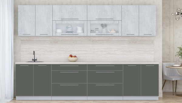 Изображение товара Кухонный гарнитур Интерлиния Мила Пластик 3.2 В (оксид светлый/шторм/травертин серый)