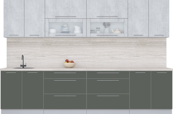 Изображение товара Кухонный гарнитур Интерлиния Мила Пластик 3.2 В (оксид светлый/шторм/травертин серый)