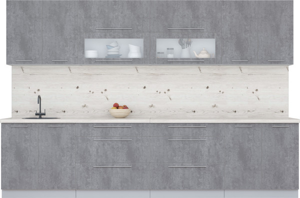 Изображение товара Кухонный гарнитур Интерлиния Мила Пластик 3.2 В (оксид темный/оксид темный/бискайская сосна)