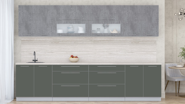 Изображение товара Кухонный гарнитур Интерлиния Мила Пластик 3.2 В (оксид темный/шторм/травертин серый)