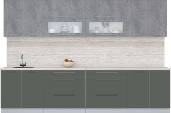 Изображение товара Кухонный гарнитур Интерлиния Мила Пластик 3.2 В (оксид темный/шторм/травертин серый)