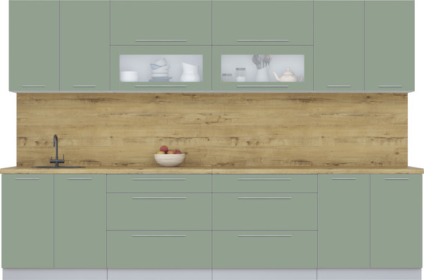 Изображение товара Кухонный гарнитур Интерлиния Мила Пластик 3.2 В (полынь/полынь/дуб бунратти)