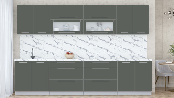 Изображение товара Кухонный гарнитур Интерлиния Мила Пластик 3.2 В (шторм/шторм/белый гранит)