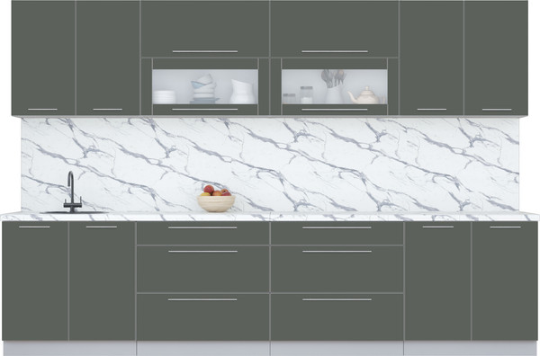 Изображение товара Кухонный гарнитур Интерлиния Мила Пластик 3.2 В (шторм/шторм/белый гранит)