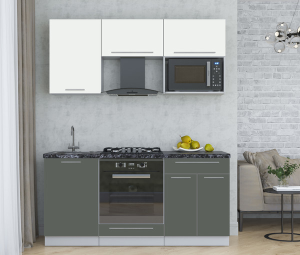 Изображение товара Кухонный гарнитур Интерлиния Мила Пластик 1.7 (зефирный/шторм/кастилло темный)