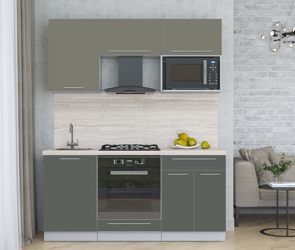 Изображение товара Кухонный гарнитур Интерлиния Мила Пластик 1.7 (кварцевый/шторм/травертин серый)