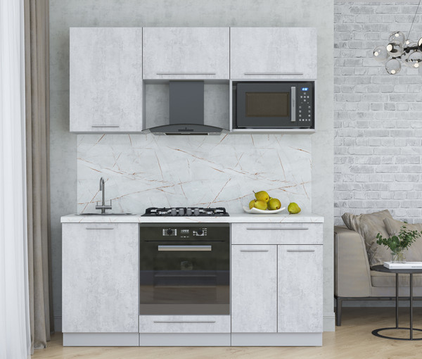 Изображение товара Кухонный гарнитур Интерлиния Мила Пластик 1.7 (оксид светлый/оксид светлый/серый каспий)