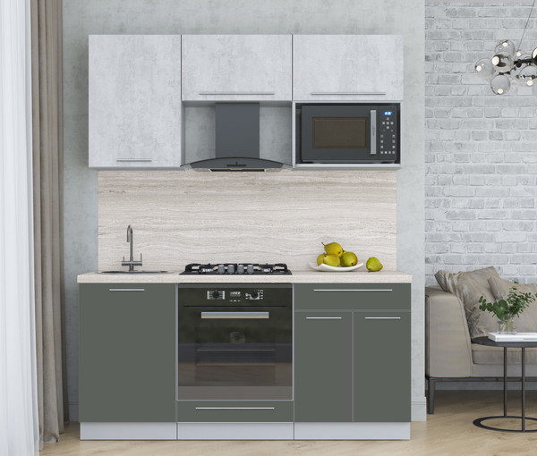 Изображение товара Кухонный гарнитур Интерлиния Мила Пластик 1.7 (оксид светлый/шторм/травертин серый)