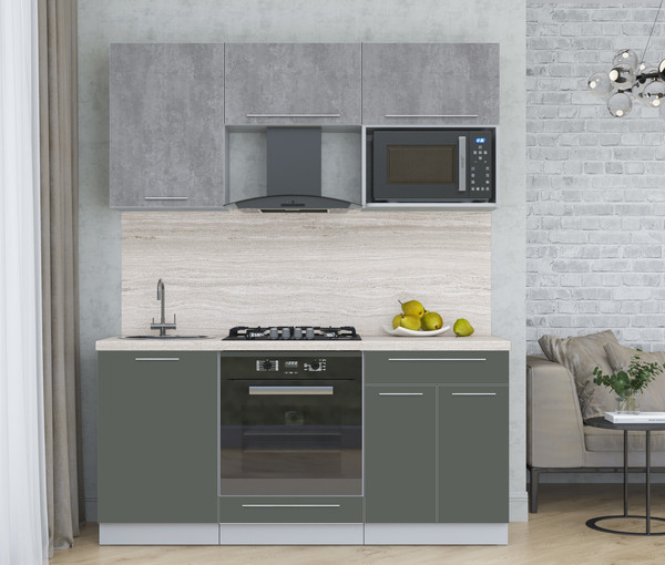 Изображение товара Кухонный гарнитур Интерлиния Мила Пластик 1.7 (оксид темный/шторм/травертин серый)