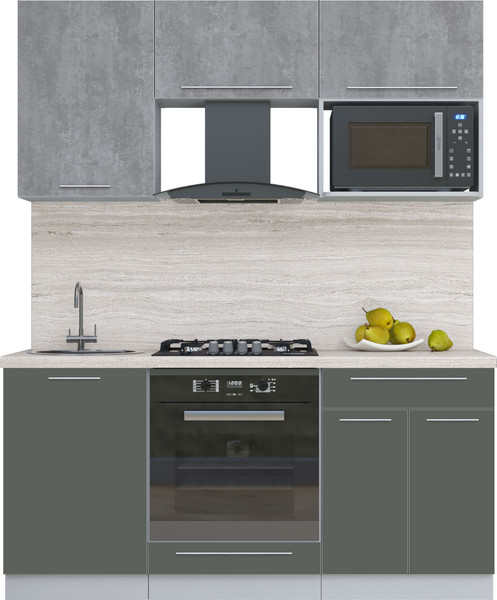 Изображение товара Кухонный гарнитур Интерлиния Мила Пластик 1.7 (оксид темный/шторм/травертин серый)